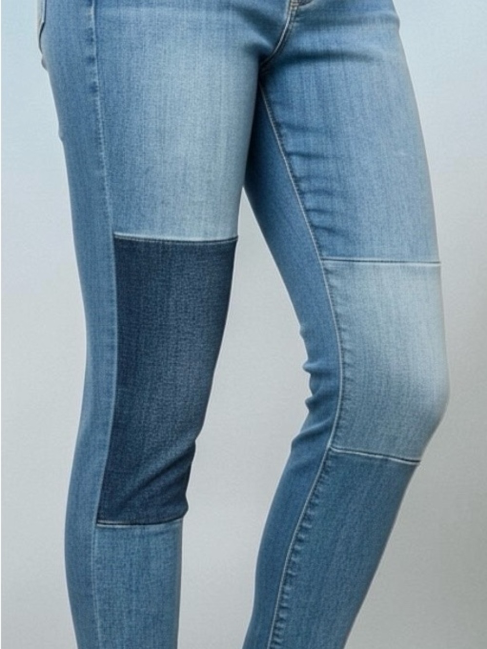 Universal Thread Two-Tone Patchwork Skinny Jeans - Light & Dark Blue